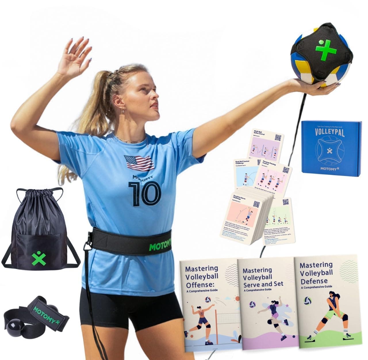 MOTOMY Volleyball Training Equipment Volleyball Rebounder with Neoprene 3000X Technology Fabric & All-Round Stitched Edges for Improved Overhand Serving (Black & Green)