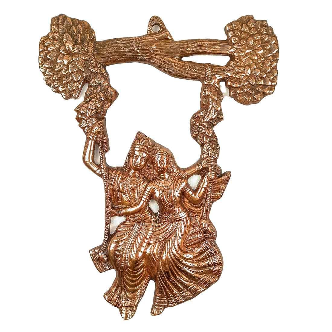 Apka Mart The Online Shop Radha Krishna Sitting On The Swing Wall Hanging - for Gift, Home, Living Room, Office, Puja Room Decor - 12 inch (Metal -Alloy, Color - Copper Shade)