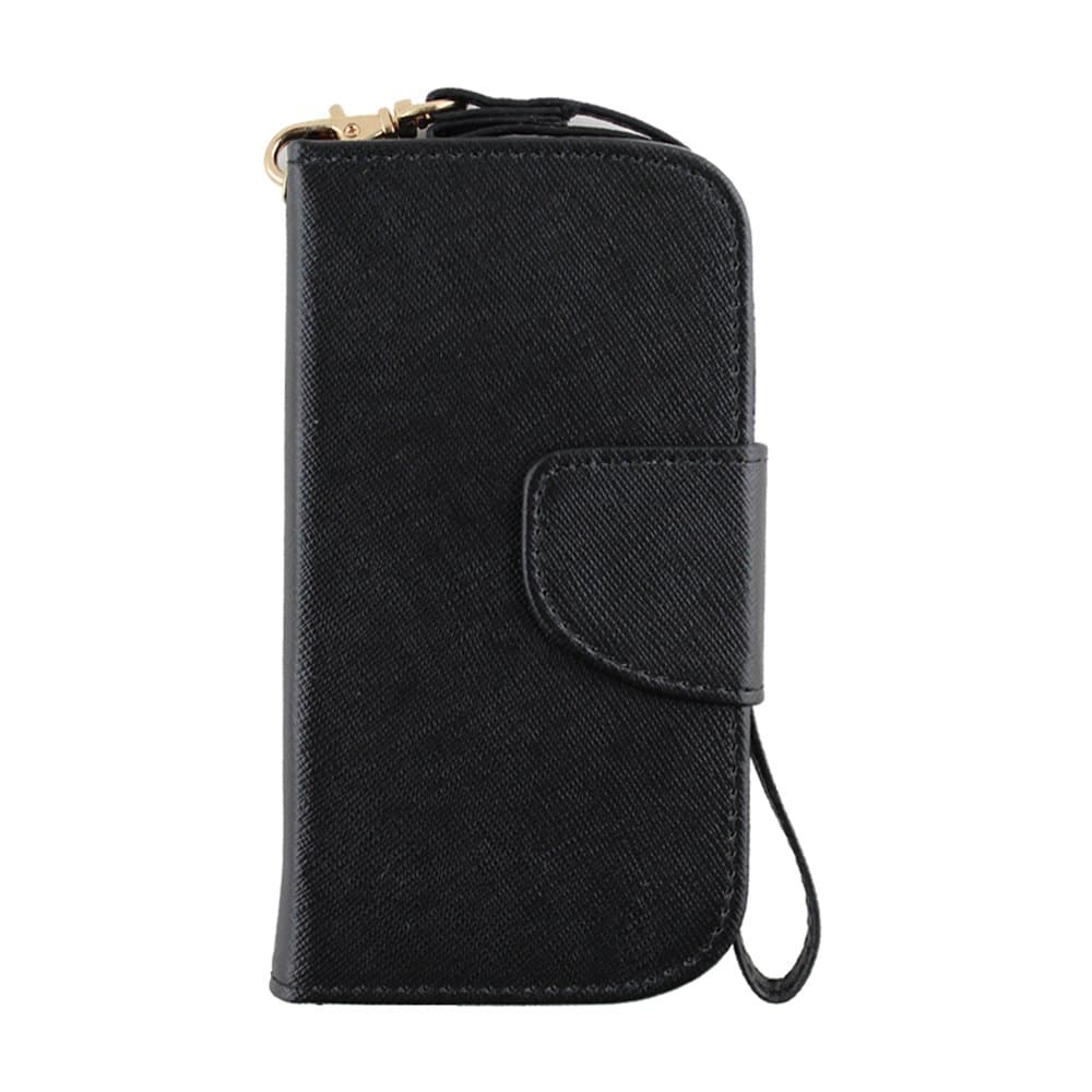 NEX 3-In-1 2 Tone Wallet Case with Wrist Strap for Samsung Galaxy Exhibit T599 - Retail Packaging - Black