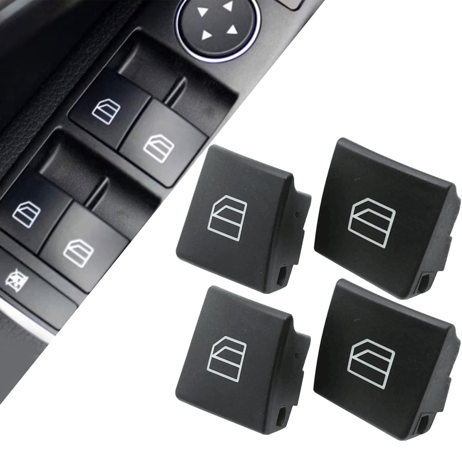 SecosAutoparts 4Pcs Window Switch Button Cap A2049055402 A 204 905 5402 Compatible with Mercedes Benz E-Class E200 E220 E250 E300 C-Class C180 C200 C220 2009 2010 2011 2012 2013 2014 2015 2016