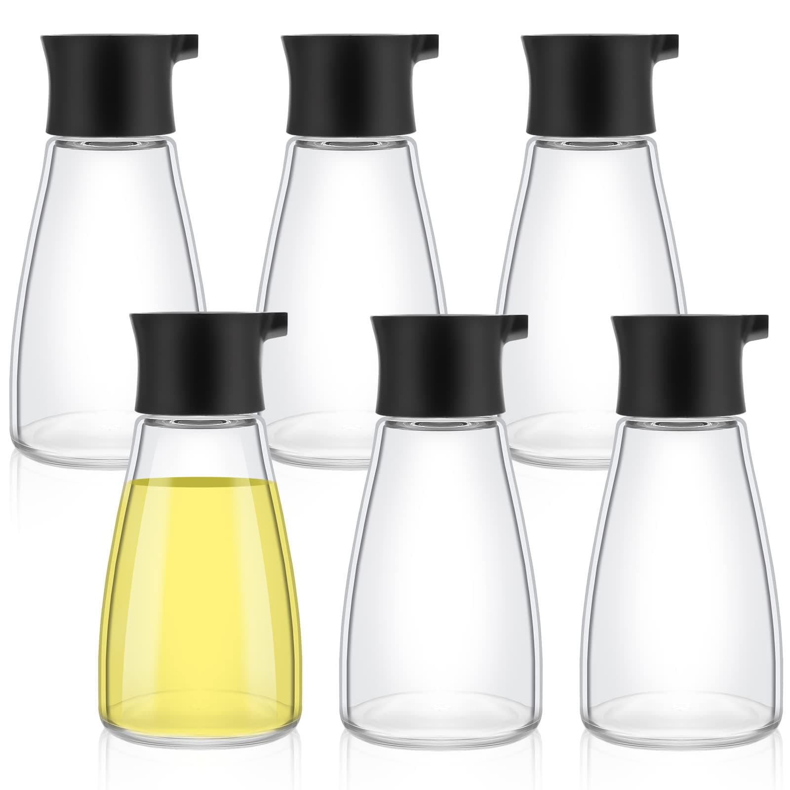 6 Pcs Soy Sauce Dispenser Leakproof Cruet Dispenser Set Oil and Vinegar Dispenser Set Small Sauce Bottles Glass Soy Sauce Container with Lid for Kitchen Cooking Barbecue, Black
