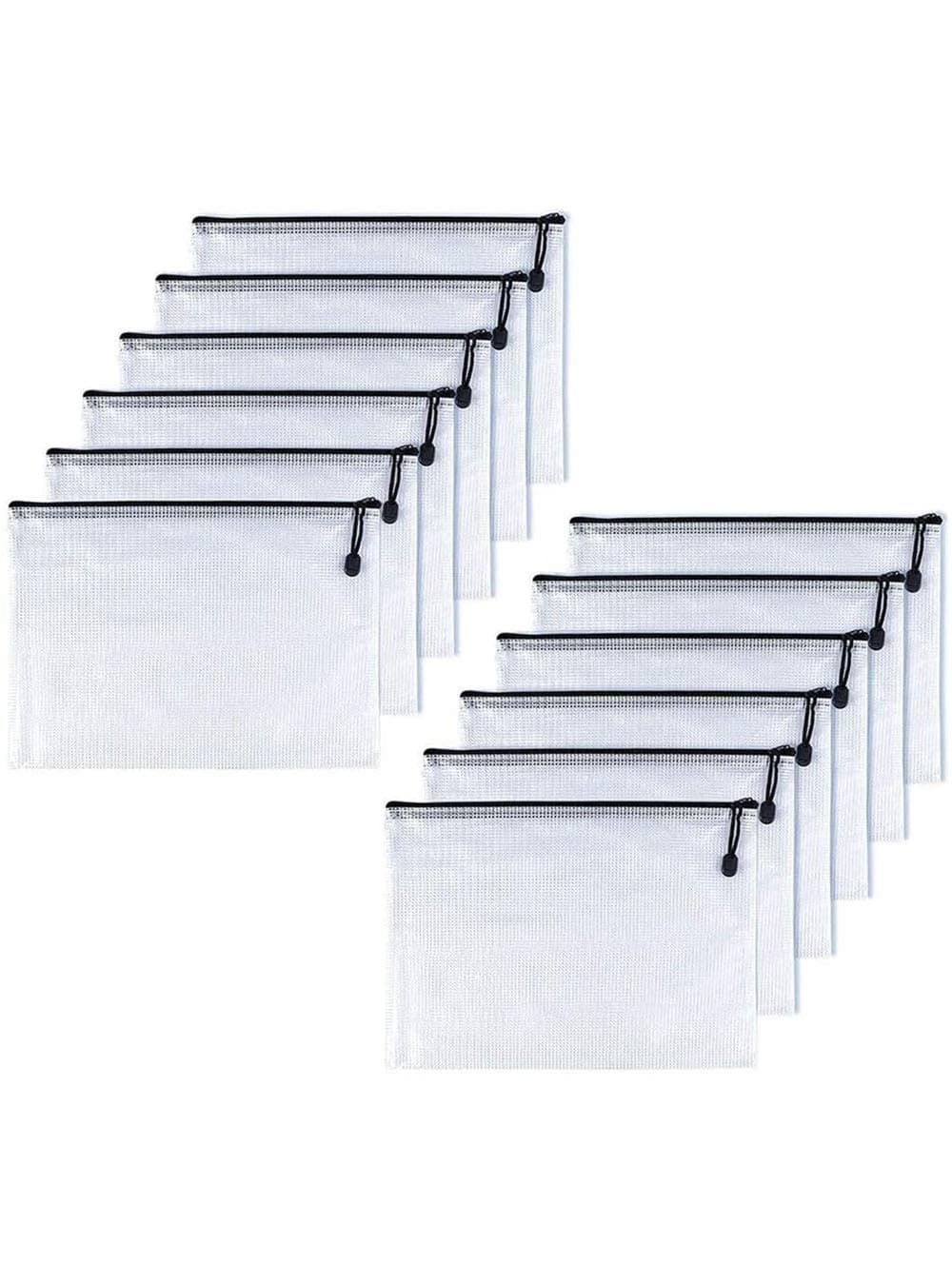 A5(9"x 7",12 Pcs),Plastic Mesh Zipper Pouch Document Folders Bag & Zip File Folders for School Office Supplies, Travel,Puzzles Games Organizing Storage-Black