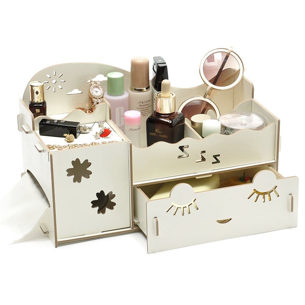Creative Desk Organiser Office Desk Storage Boxes Lady Jewellery Storage Boxes Long Eyelash Shy Girl Desk Organiser Drawers (Small) (White)