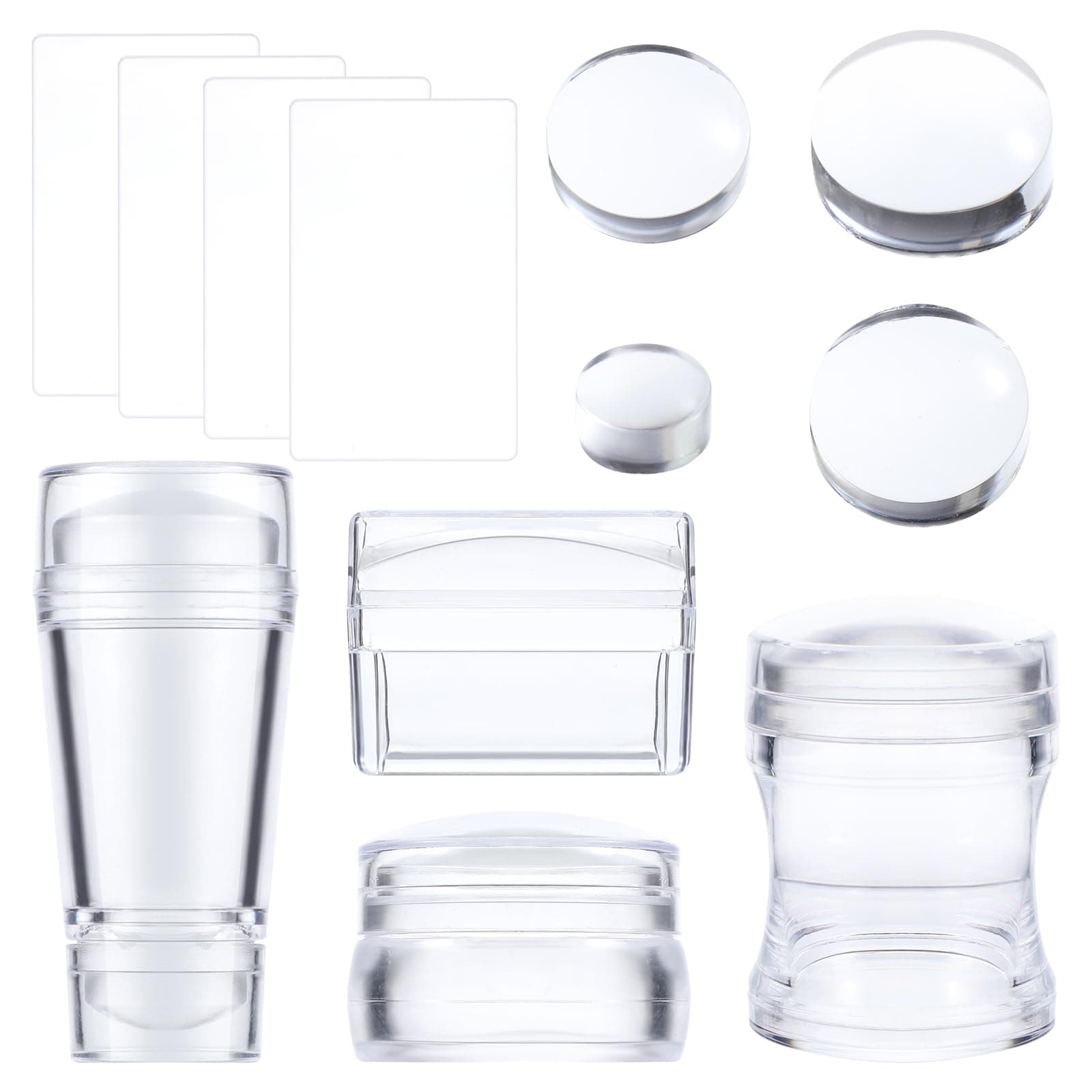 4 Pcs Nail Stamper, Clear Silicone French Nail Art Stamper Set with 4 Scrapers Round Rectangular Double Head Body Jelly Nails Art Template Tools for DIY Nail Art Manicure