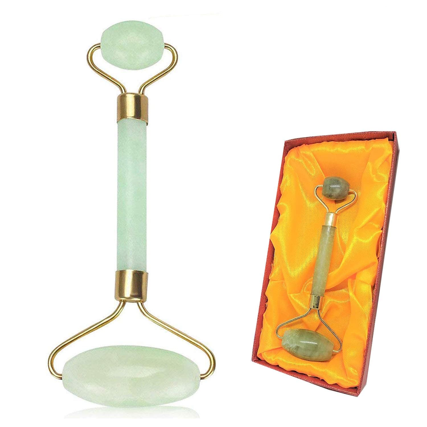 Jade Roller for Face - 100% Natural Jade Skin Roller Facial Messager, Jade Facial Massage Rejuvenates Double Rollers Hand-crafted by asilin