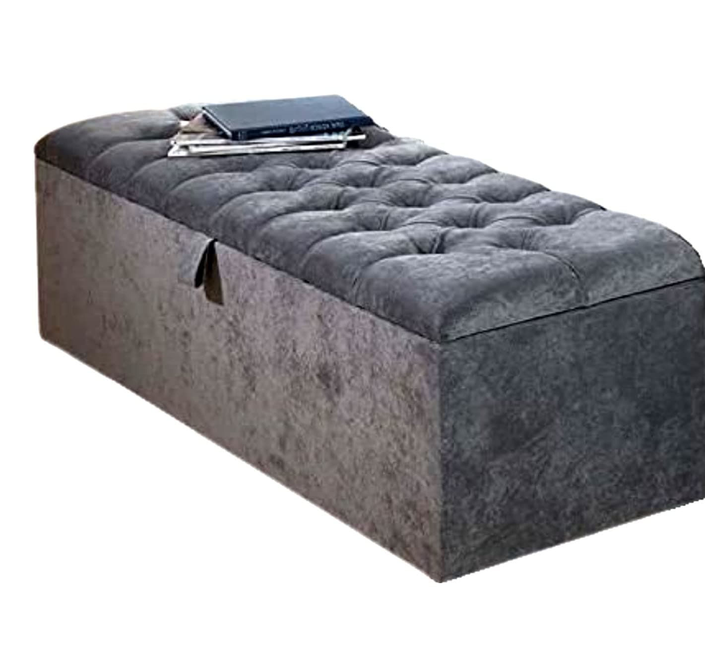 Beautiful Large Spanish chennile Fabric Crystal Diamante ottoman storage box blanket box, (Length 40'' x Width/Depth 18'' x Hieght 14'', Grey)