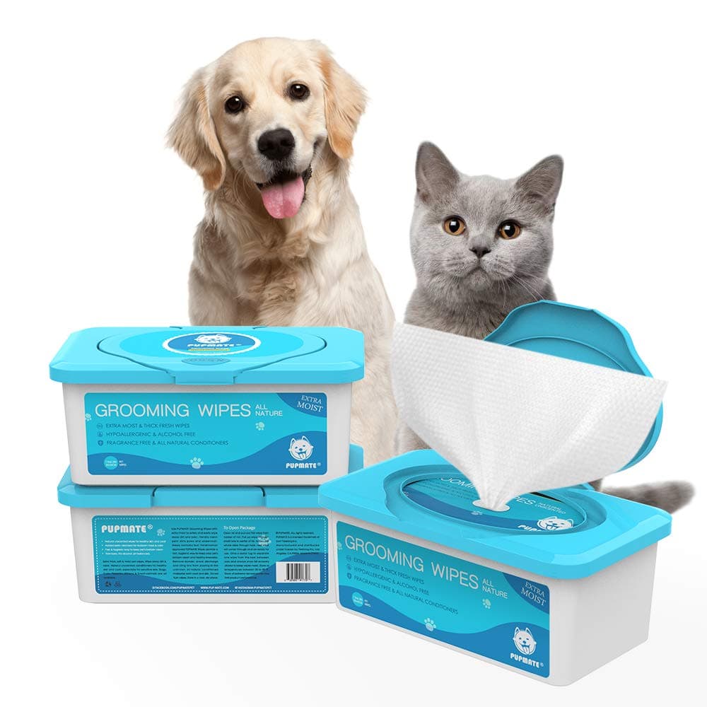 PUPMATE Pet Wipes for Dogs & Cats, Extra Moist & Thick Grooming Puppy Wipes with 100 Deodorizing and Fresh Counts
