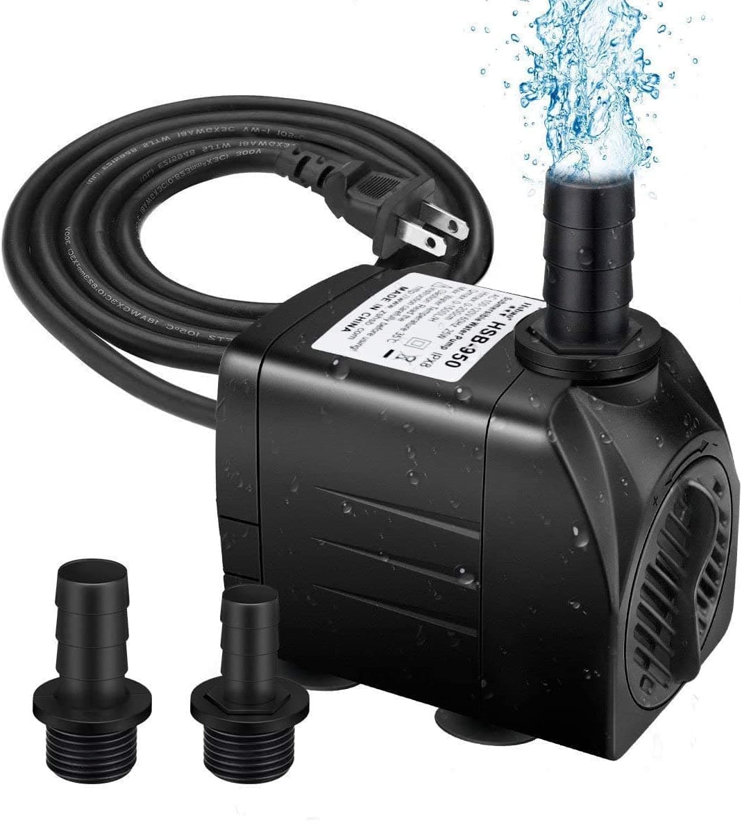 400GPH Water Pump with 48 Hours Anti Dry Burning, Ultra Quiet 25W Submersible Fountain Aquarium Fish Pond Hydroponic Pump with 6.9ft High Lift, 5.9ft Power Cord, 2 Nozzles