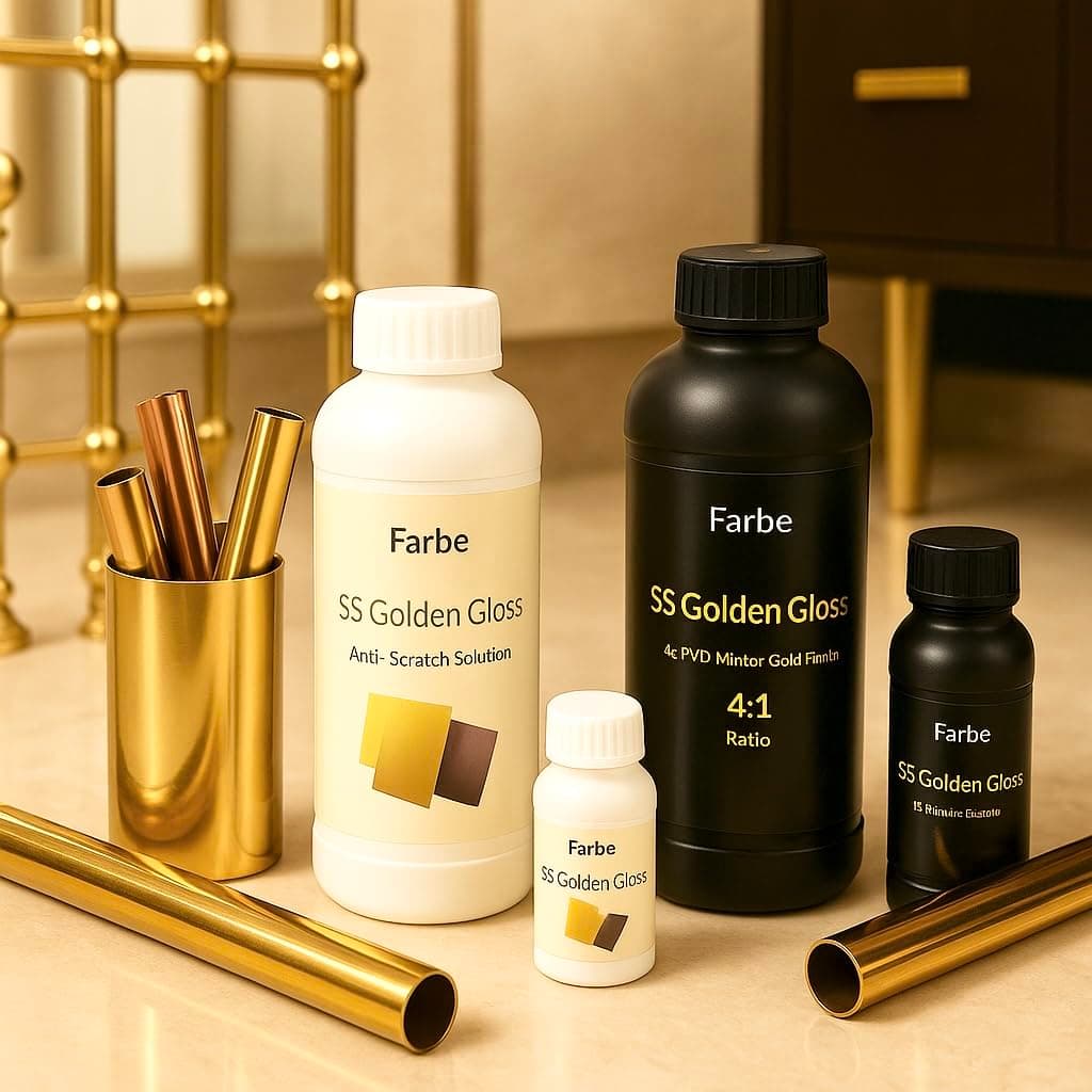 Herrlich Homes Farbe SS Golden Gloss Coating for Stainless Steel - Spray Coating on Stainless Steel PVD | 1ltr Sunlight Gold + 1ltr Anti Scratch | UV Protected | Combo Pack