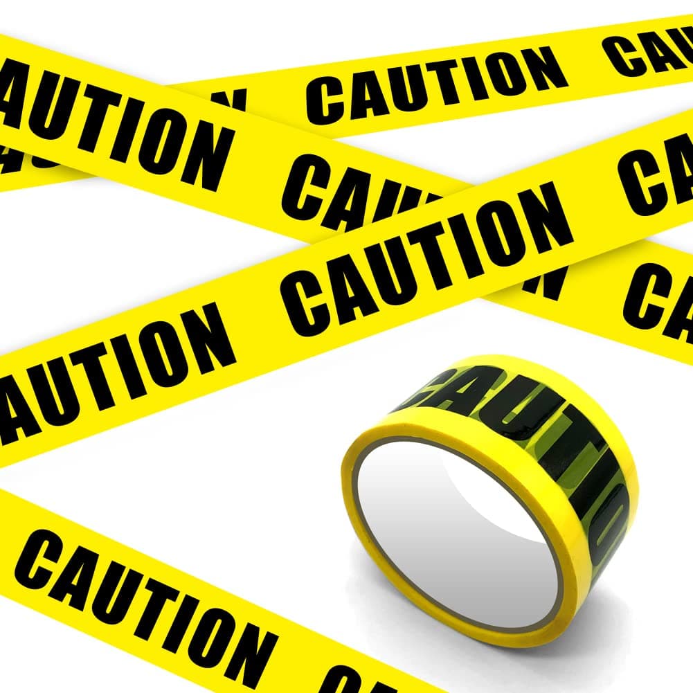 Yellow Warning Tape, CAUTION Barricade Safety Tape with Bold Black Font Text,Maximum Readability Hazard Distancing Sign for Workplace Danger Areas Halloween Decorations, 1.89in x 82.02ft Self-Adhesive