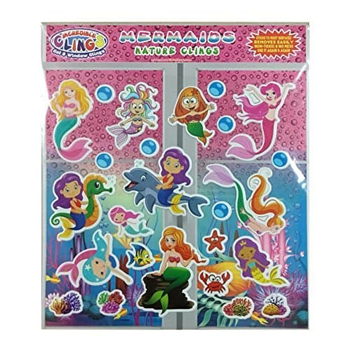 Mermaids (by Jesplay Gel and Window Clings) Reusable Puffy Sticker Glass Window Clings for Kids and Toddler - Mermaids, Fish, Dolphins, Bubbles, Shells Home, Airplane, Classroom, Nursery Decoration