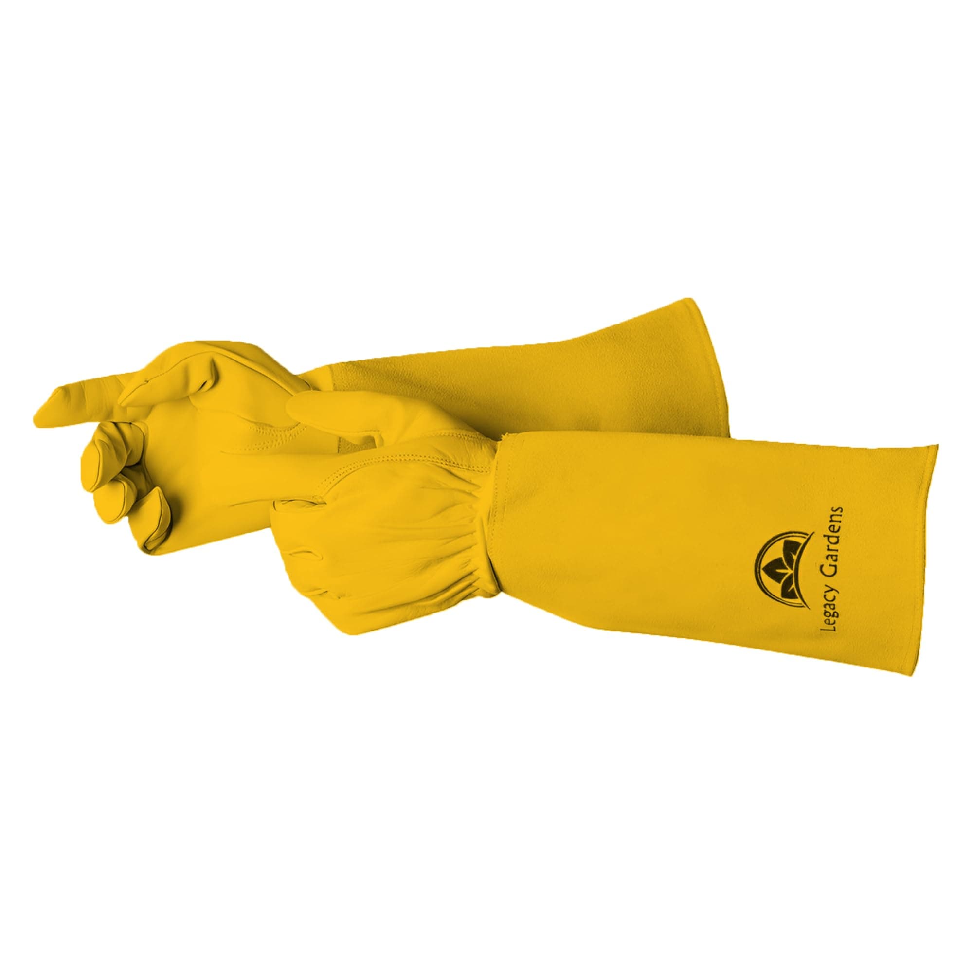 Leather Gardening Gloves for Women & Men, Long Garden Gloves, Cowhide Gauntlet Rose Pruning Thorn Resistant, Forearm Protection, Medium, Yellow