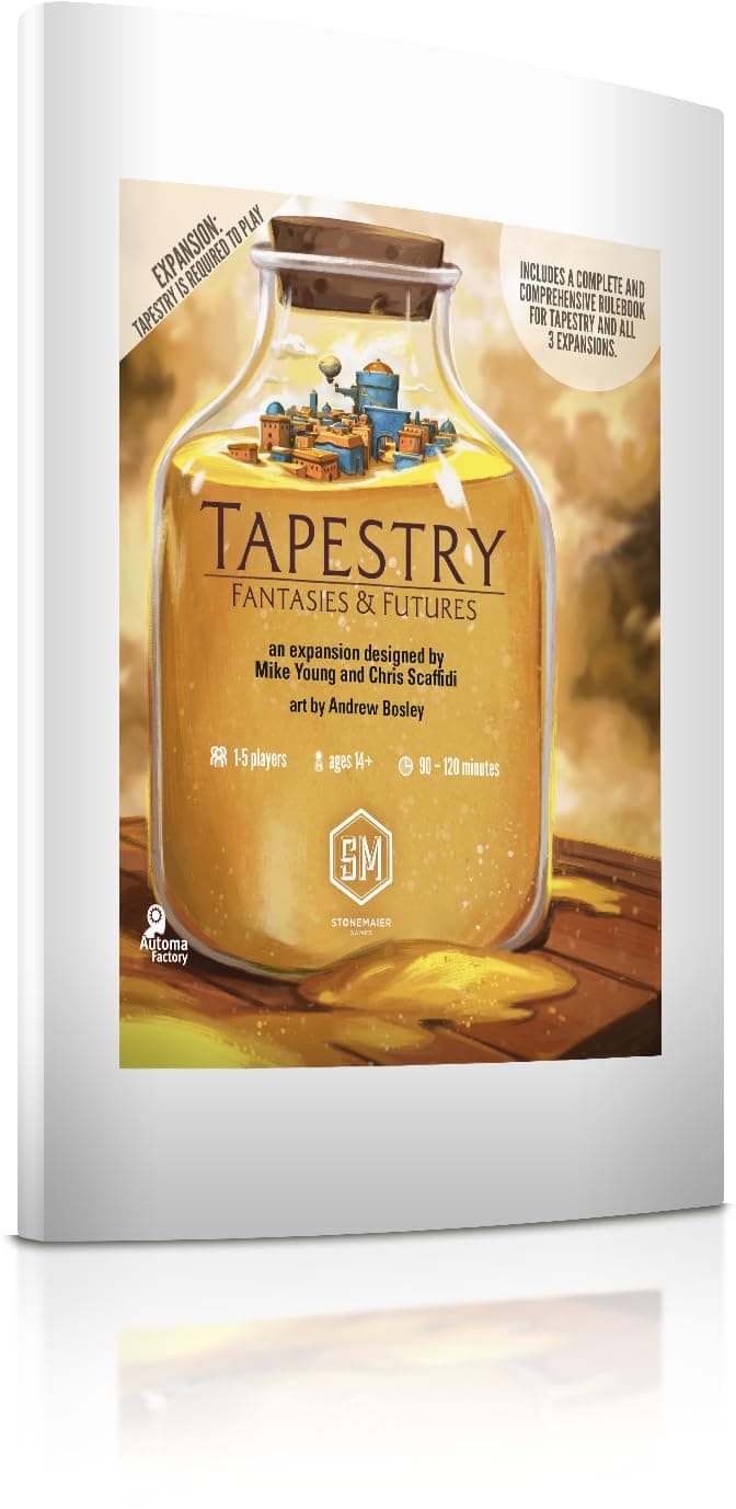Stonemaier GamesTapestry: Fantasies & Futures Expansion | Add to Tapestry (Base Game) | New Civs, Cards, and Cities Inspired by Fantasy and Science Fiction | 1-5 Players, 120 Mins, Ages 14+