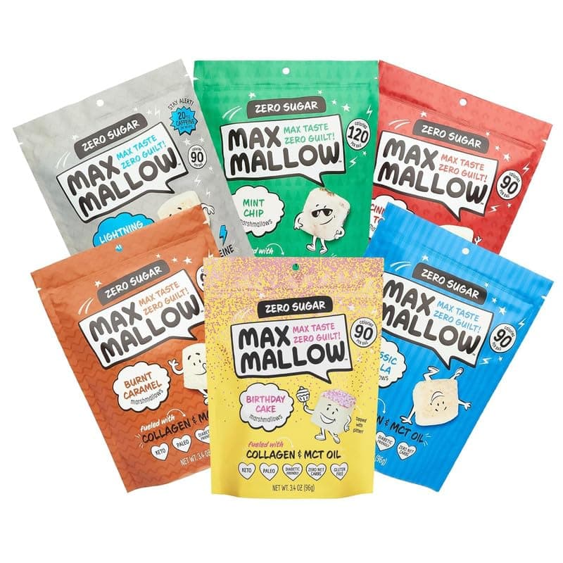 Max Mallow Sugar Free Marshmallows - Keto Friendly, Delicious Fluffy Treats, Perfect for S'mores, Hot Chocolate and Baking Without Sugar, Marshmallows for Smores Zero Sugar Marshmallow, 6