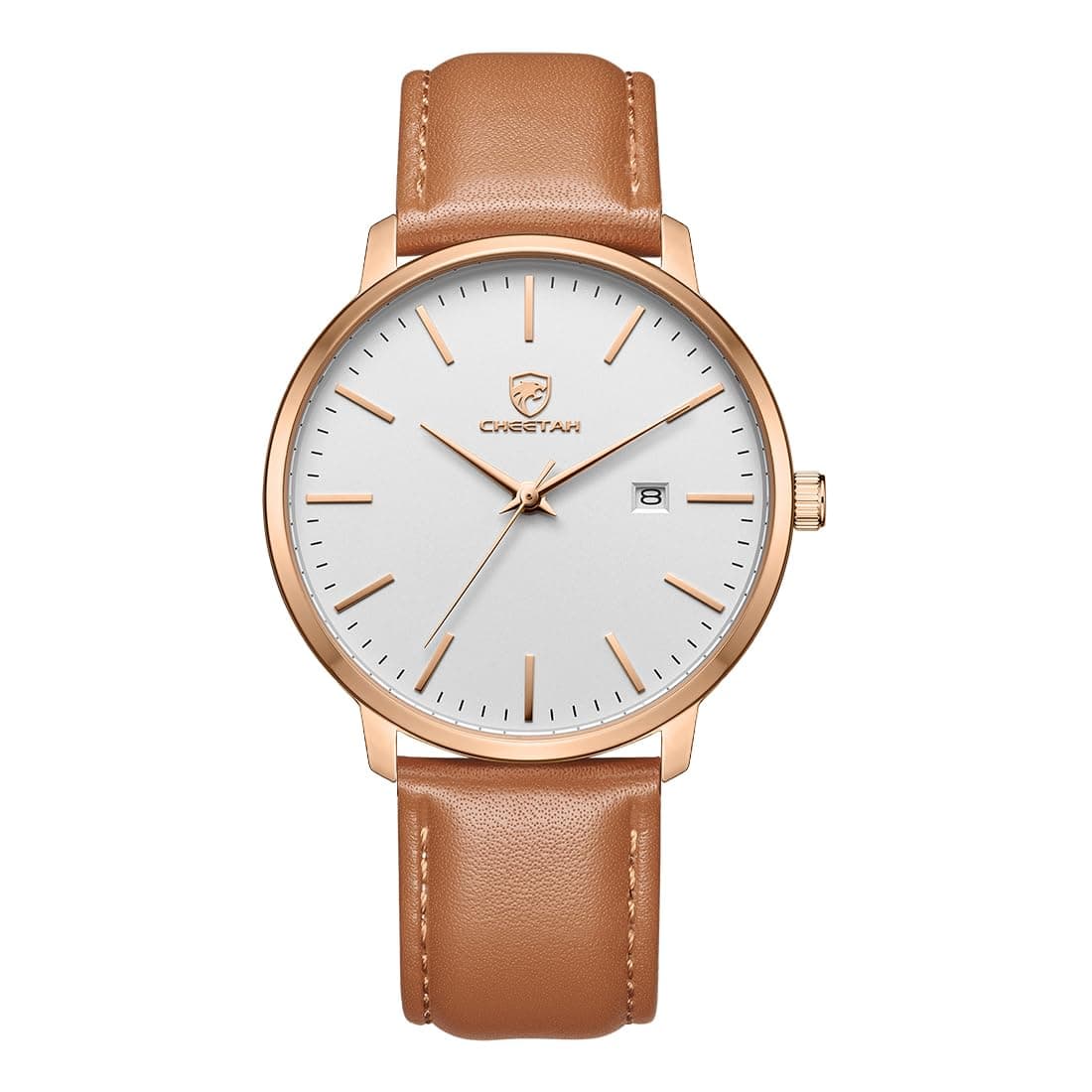 CHEETAH Minimalist Mens Watches, Analog Quartz Waterproof Fashion Watch for Men with Leather Strap, Auto Date Sports Man Wrist Watch