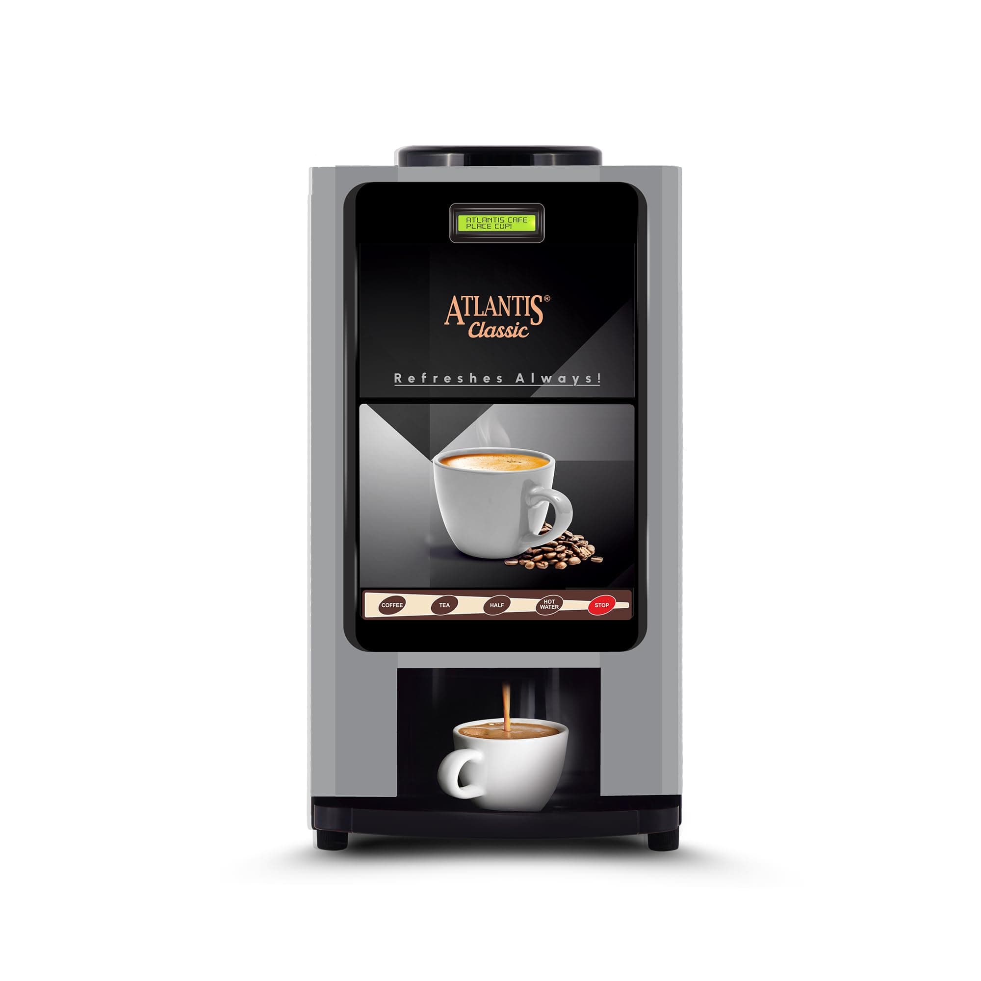 ATLANTIS Cafe Classic 2 Lanes Instant Premix Tea Coffee Beverages Maker Vending Machine 2 Liters Hot Tank Capacity | for Home Shops Offices Hotels Restaurants| No Milk Required?