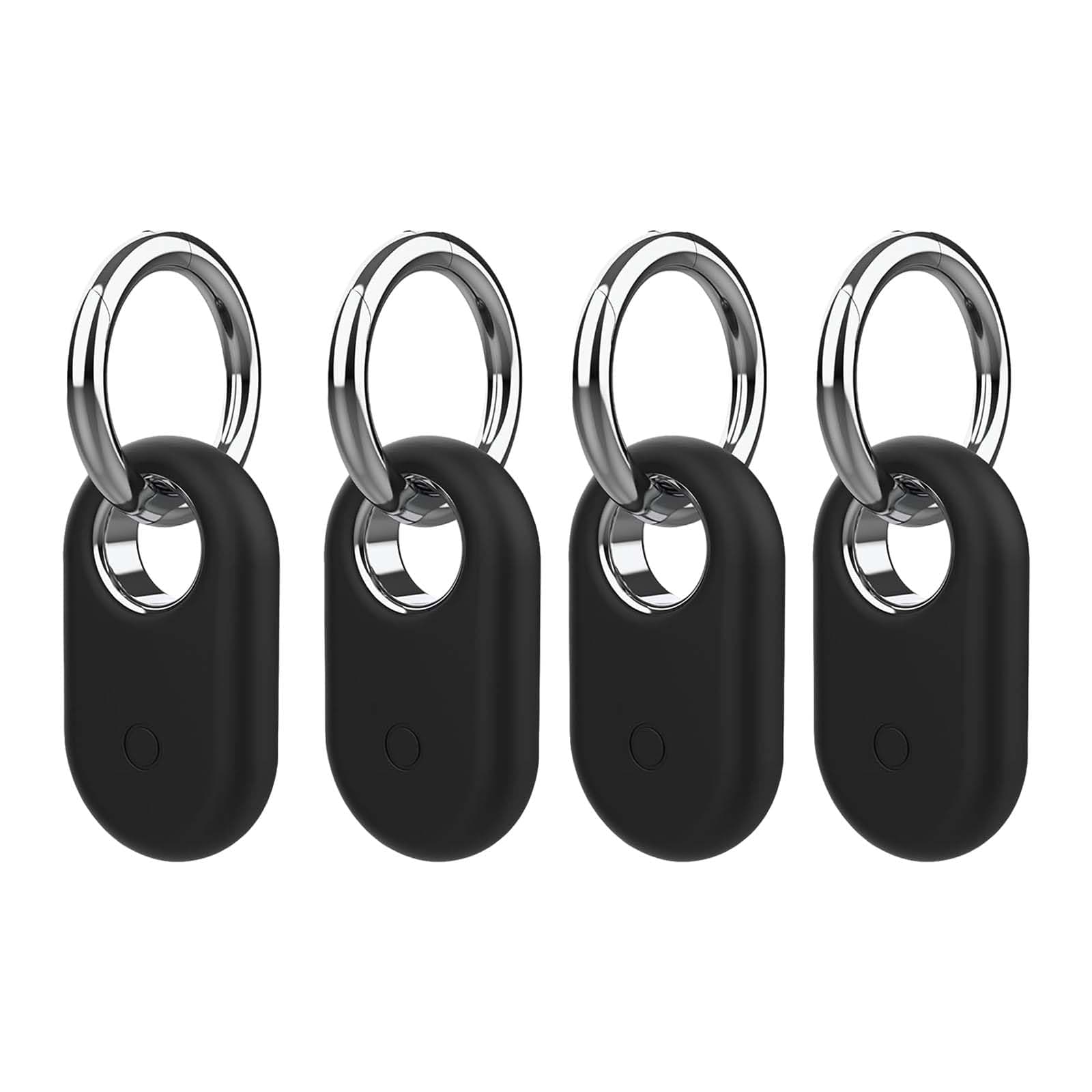 Smarttag2 Case, 4PCS Silicone Smart Tag 2 Case with Silver Keychain, Samsung Smart Tag 2 Case for Keys, Luggage, Pets (4PCS Black) (Deep Black)