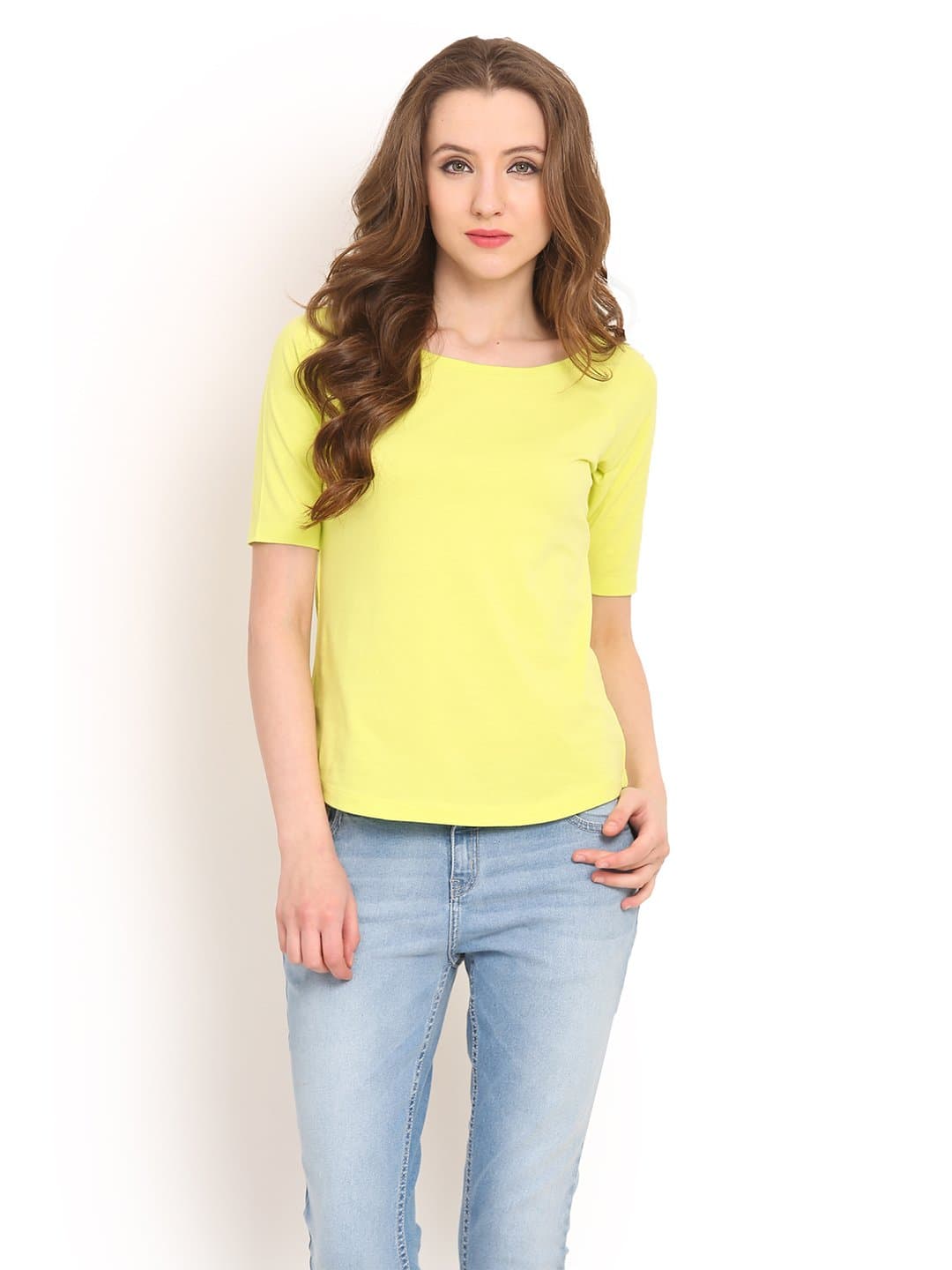 Saiesta Women's Solid Knits Slim Raglan Half Sleeve Round Neck Casual Top Tshirt/Teeshirt