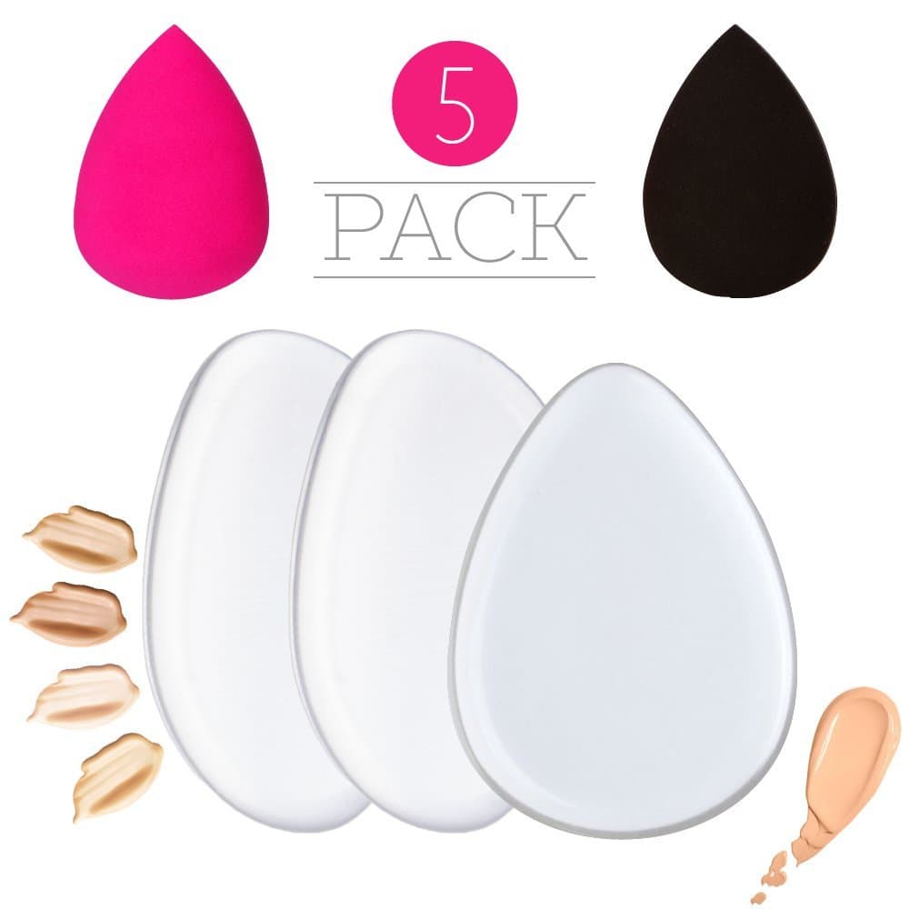 ScionBeauty Premium 5-Piece Make Up Sponge Set - 3x Clear Silicone Make Up Sponge + 2x Beauty Sponge - Different Shapes - Makeup Applicators for Powder, Cream or Liquid Foundation