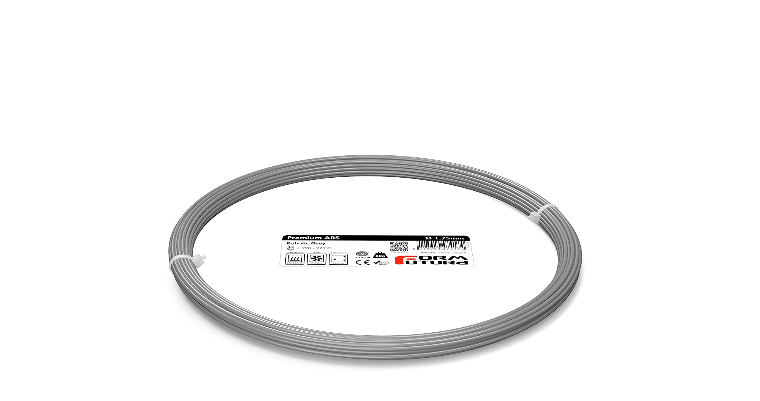 Formfutura 1.75mm Premium ABS - Robotic Grey - 3D Printer Filament Sample