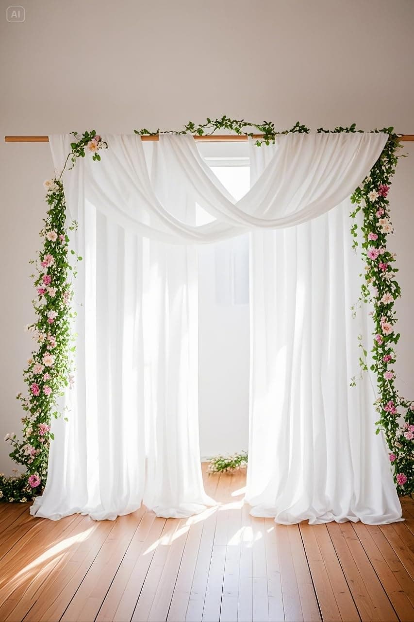 Wedding Arch Draping Fabric 3 Panels 27.5" x 18.3Ft White Arch Drape Chiffon Fabric Sheer Backdrop Curtains for Party Ceremony Wedding Ceiling Decorations