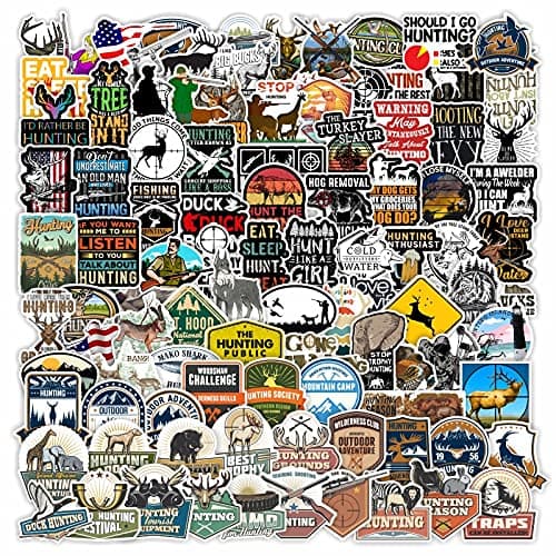 Hunting Stickers - 100-Pack Hunting Decals Set - Water-Resistant, UV-Resistant Adventure Sticker Set - Cool Hard Hat, Laptop, Luggage, Car, Truck, RV Window Stickers for Men, Teens – GlibertVillageGoods