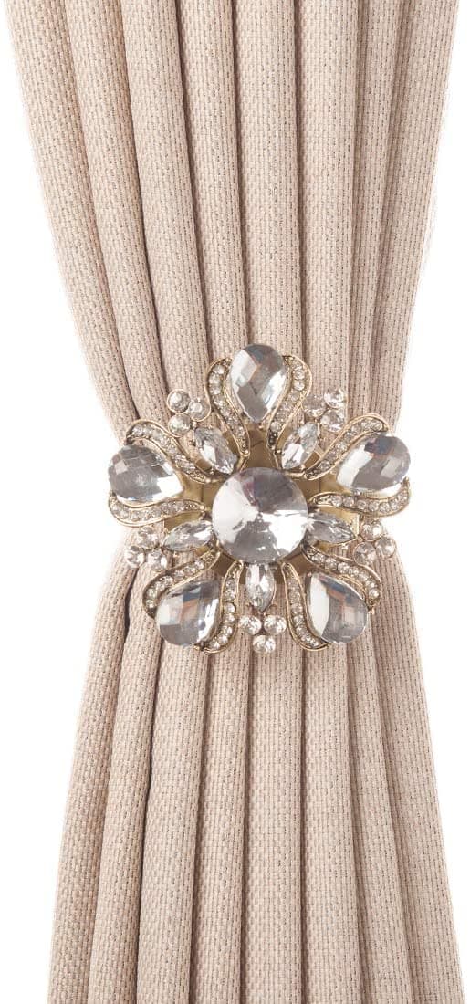 SUQ I OMELuxury Big Crystal Magnetic Curtain Tieback and Holdback Flower Curtain Clips Buckle Curtain Holder for Home Office Decoration (Bronze A,2PCS)