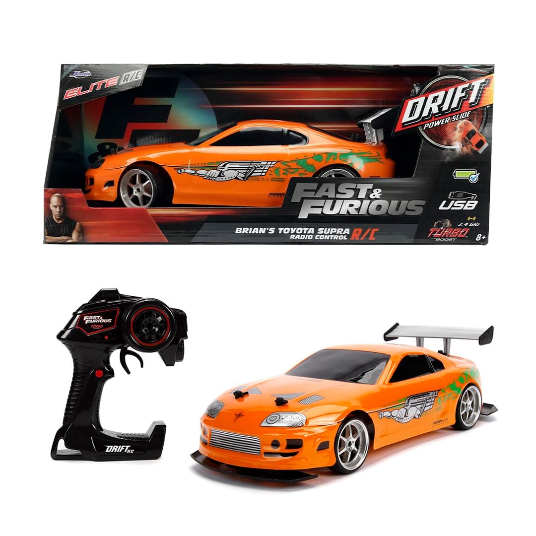 Jada Fast & Furious 1:10 Toyota Supra Remote Control Car Drift Slide RC 2.4GHz, Toys for Kids and Adults