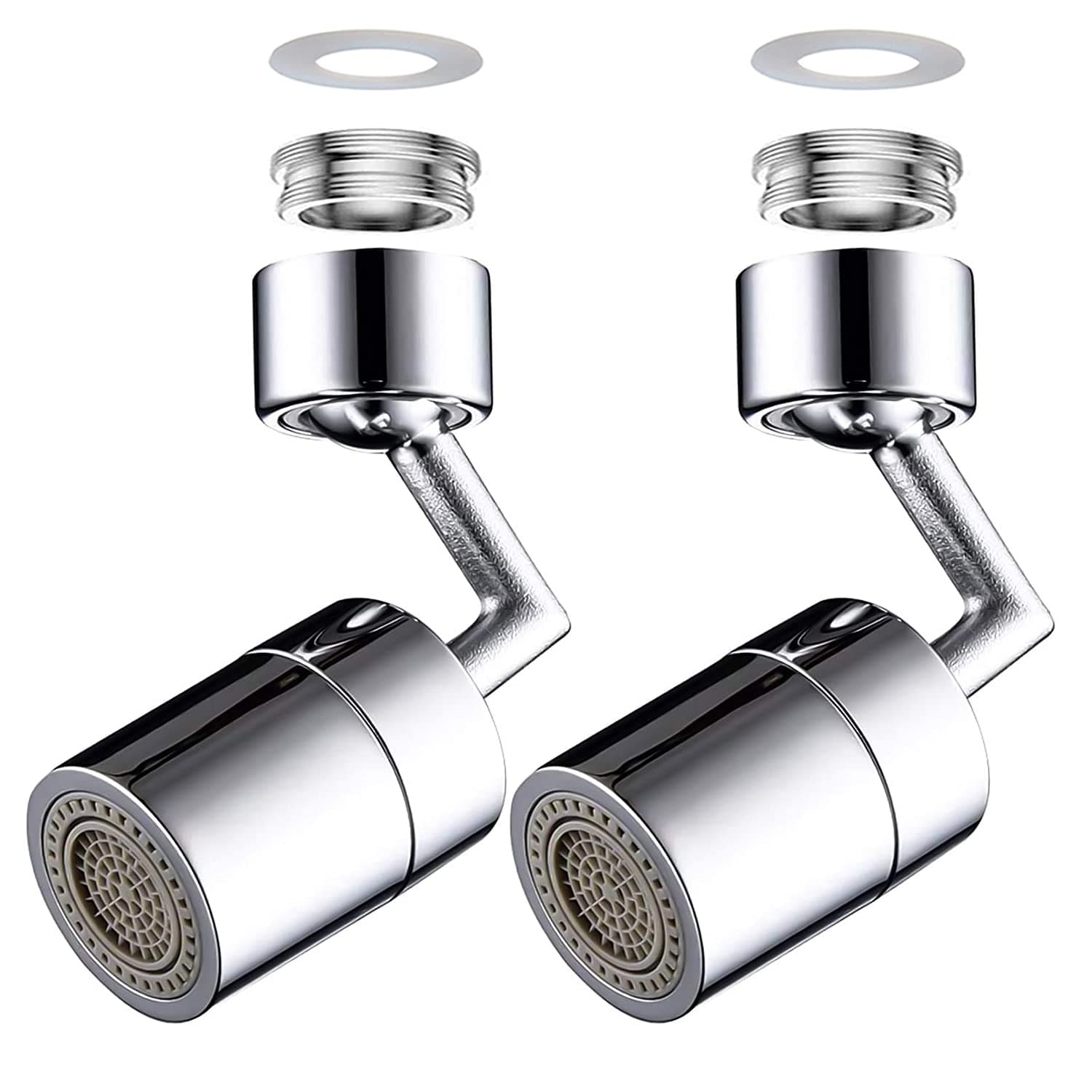 Hanker 2PCS Anti-Splash Filter Faucet Aerator 720-Degree Big Angle Swivel Filter Faucet Aerator, Dual Function with 4-Layer Net Filter, Leakproof Design Double O-Ring, Lnter And Outer Adapters.