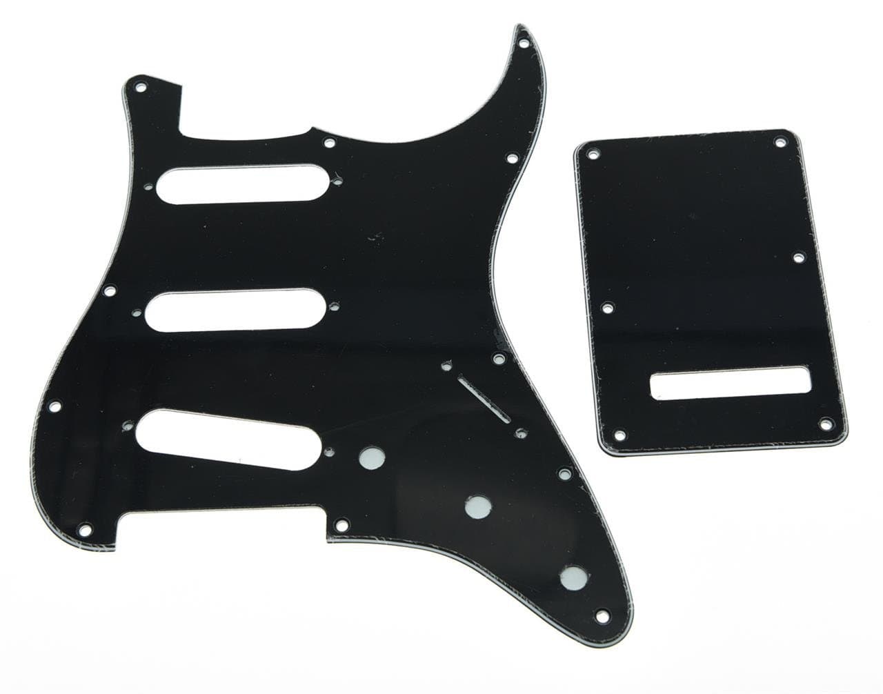 KAISH 11 Hole ST/Strat Style Pickguard SSS Pick Guard with ST Back Plate Tremolo Trem Cover for USA/Mexico Stratocaster/Strat Black 3 Ply