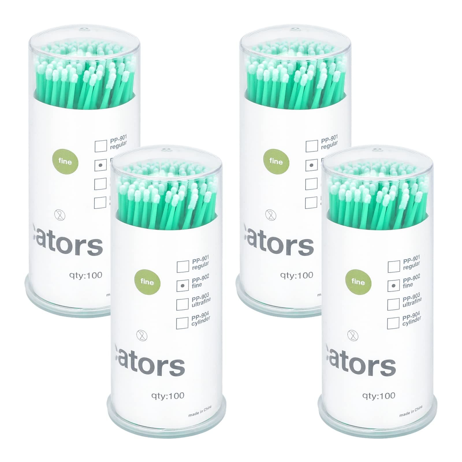 G2PLUS 400 PCS Disposable Micro Applicators, Micro Brushes for Eyelash Extensions, Makeup and Personal Care- 4 X 100PCS(Green)