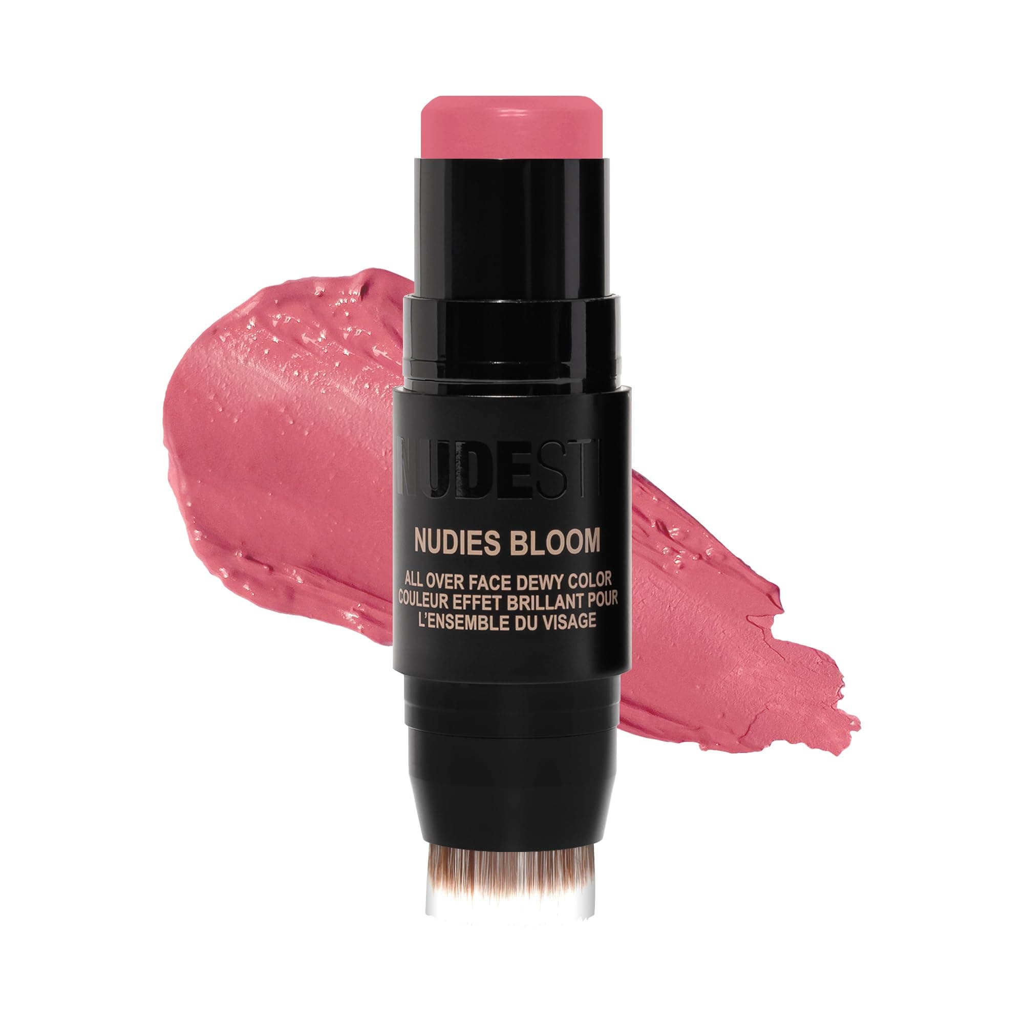 Nudies Bloom All Over Dewy Color ā 3-in-1 Cream Blush Stick for Cheeks, Eyes & Lips with Built-In Brush | Sheer, Glossy Finish | Vegan, Long-Wear, Multi-Use Makeup