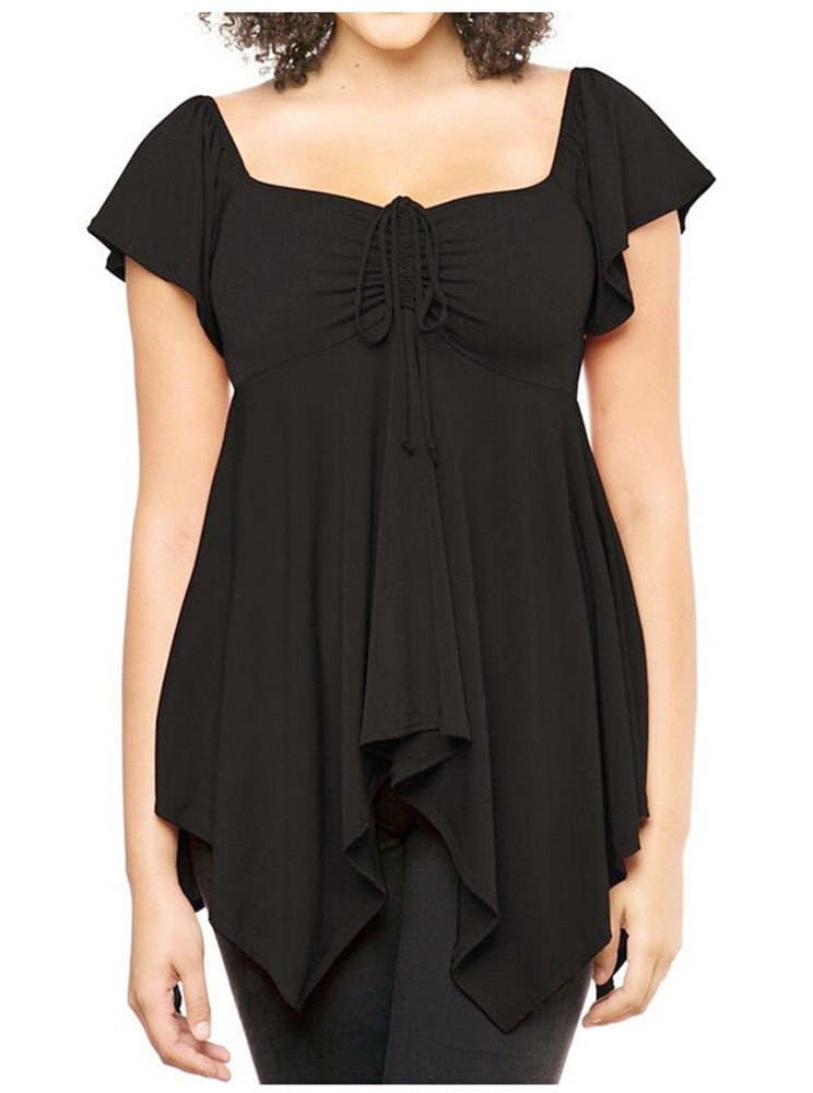 Cuteplus Women's Short Sleeve Boat Neck Fitted Ruched Top with Front Twist Strap