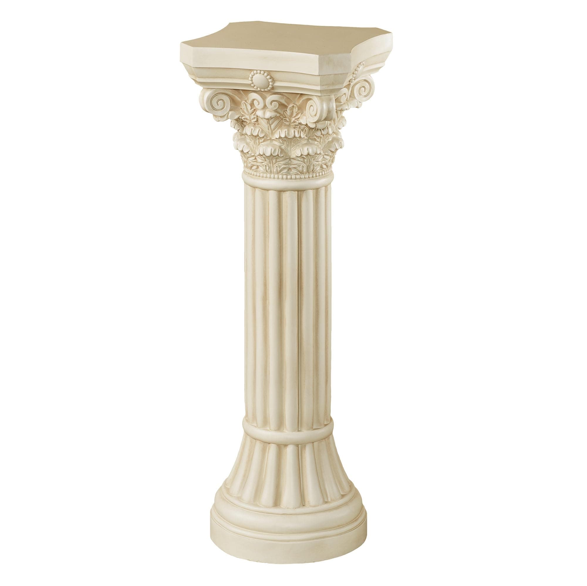 Corinthian Column Pedestal - Ivory Wash - Indoor Outdoor Statue Display - Pillar Stand for Plants and Sculptures - Large Size - 32 H - Weighs 14 lbs