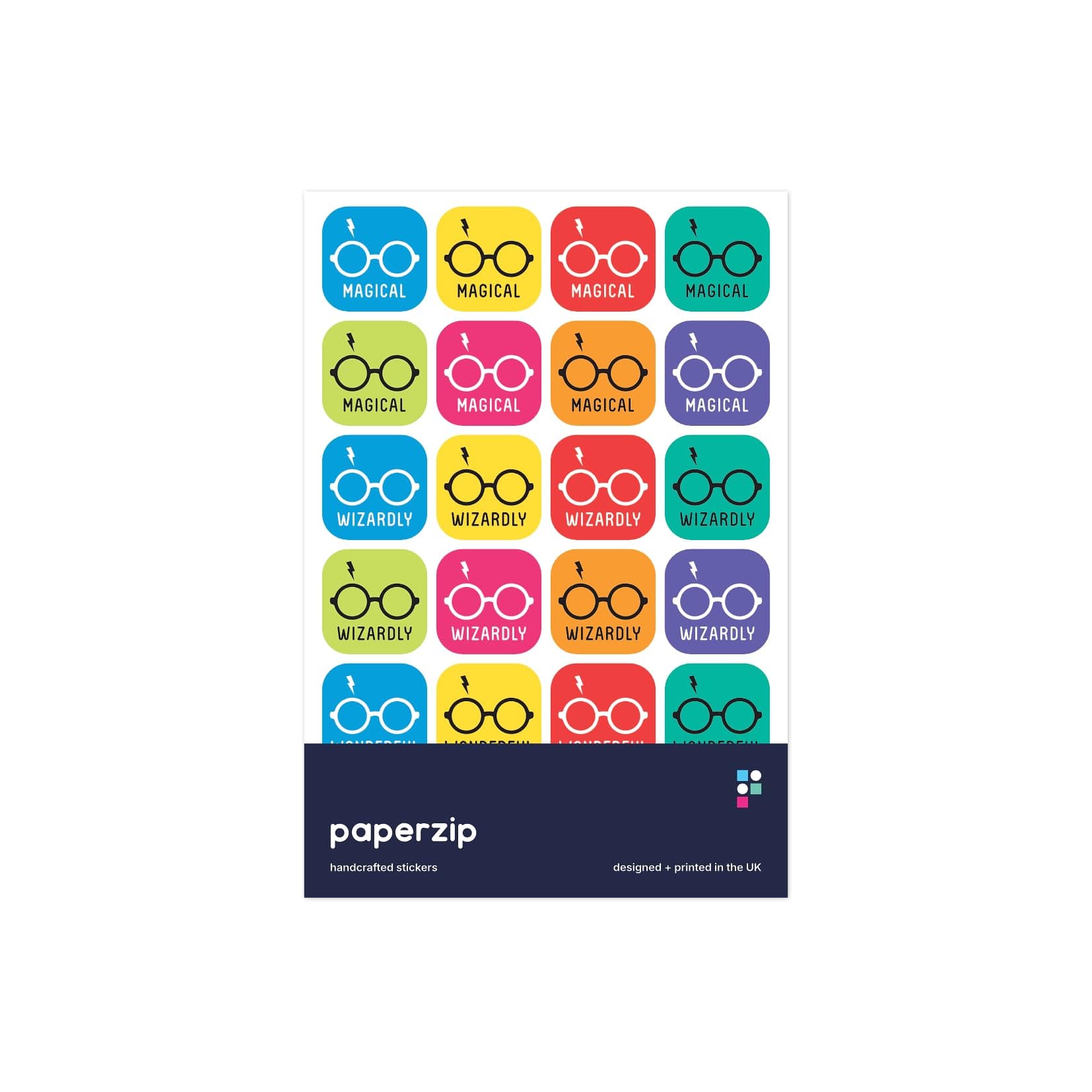 Colourful Wizard Glasses Rewards – 48 Stickers, 24mm, for Children, Teachers, Parents