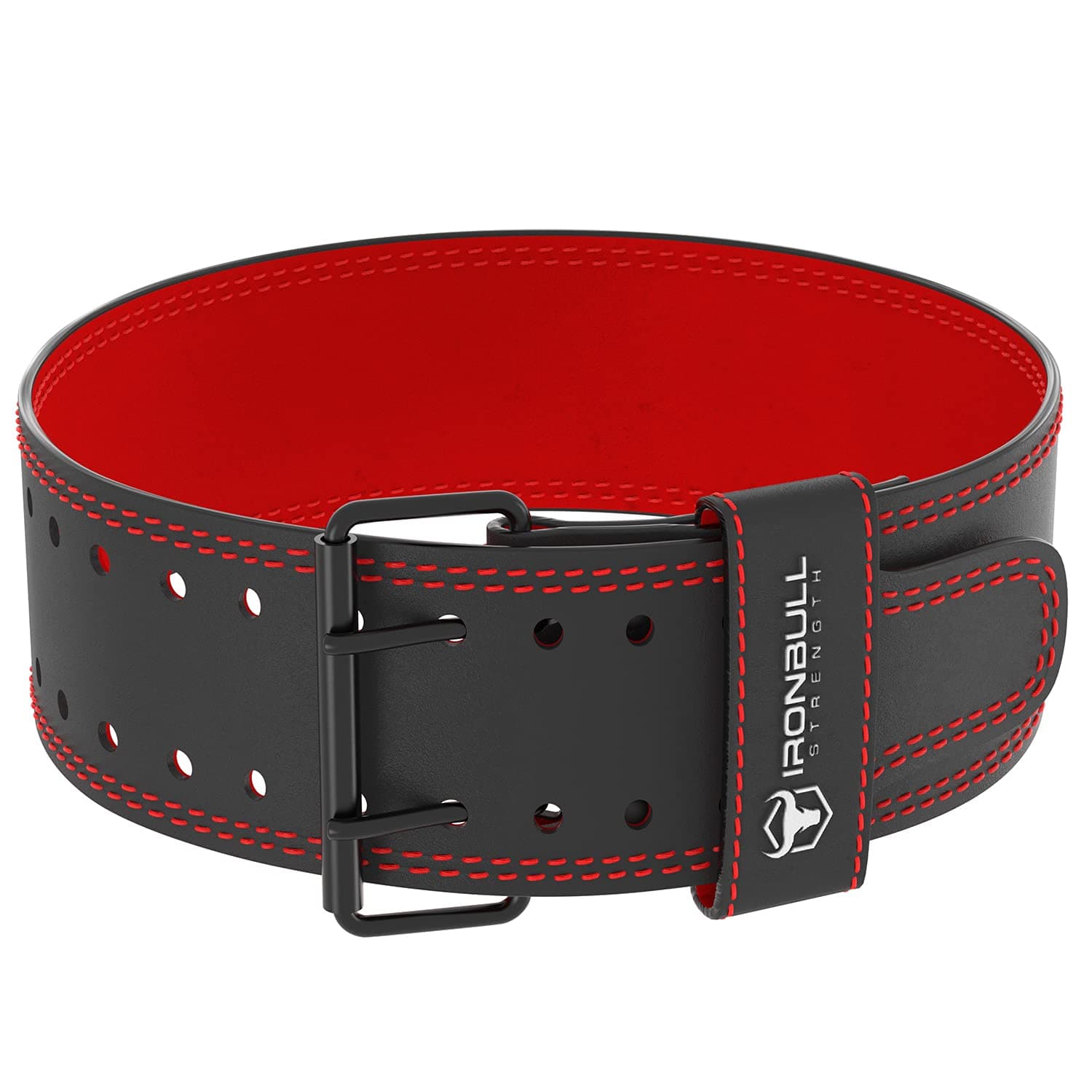Powerlifting Belt/Weight Lifting Belt PRO - 10mm Double Prong - 4-inch Wide Suede Leather - Power Back Support for Weightlifting, Strength Training, Strongman, Gym and Fitness (Medium, Black/Red)