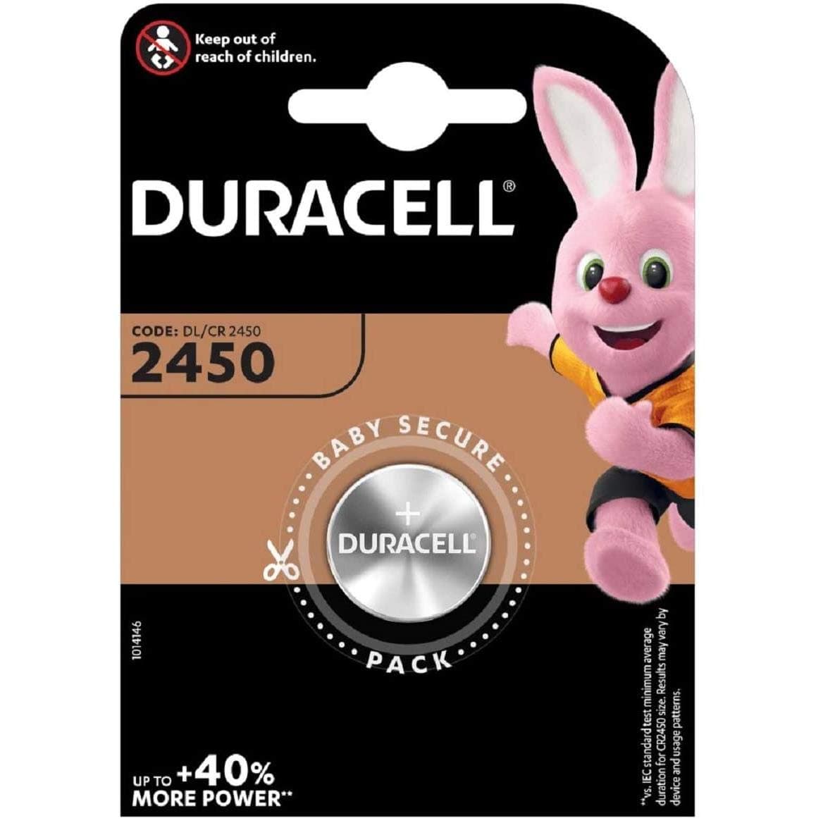 Two (2) X Duracell CR2450 Lithium Coin Cell Battery 3v Blister Packed