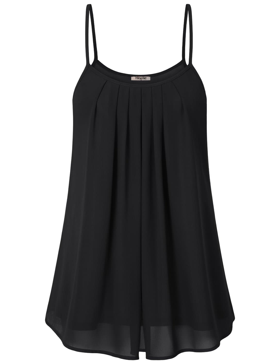 Hibelle Women's Pleated Front Chiffon Layered Spaghetti Strap Tank Top
