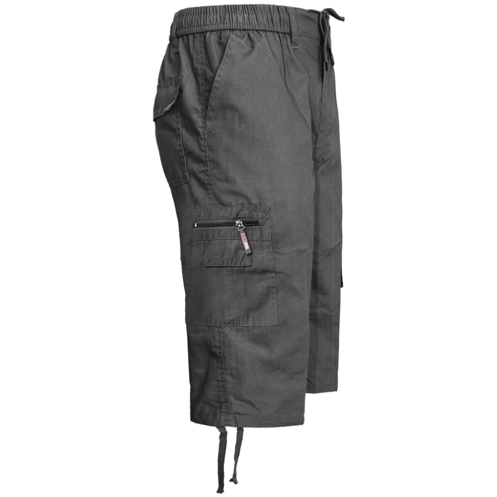 westAce Mens Elasticated Waist Smart Casual Summer Plain Cargo Long 3/4 Shorts Pants
