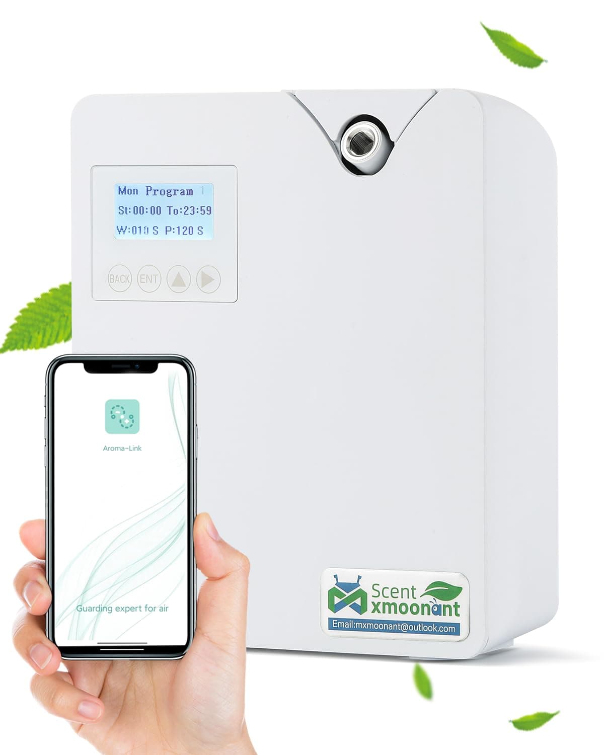 MxmoonantScent Air Machine, Waterless Condensation Nebulization, Commercial, Covering 80-120㎡, 300ml Oil Bottle, Wall mountable, App Control&Timer, Can be Connected to HVAC System