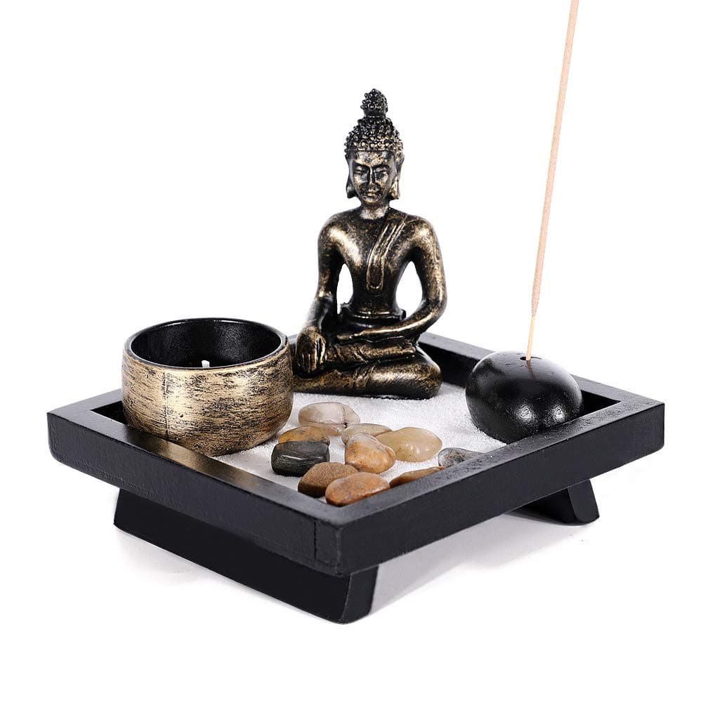 GoMaihe Zen Garden Ornaments Incense Stick Holder Candle Tray, Tealight Candlestick Holders Decorative Accessories, Home Decorations for Living Room Bathroom Dining Room, Spiritual Gift Set Women Men