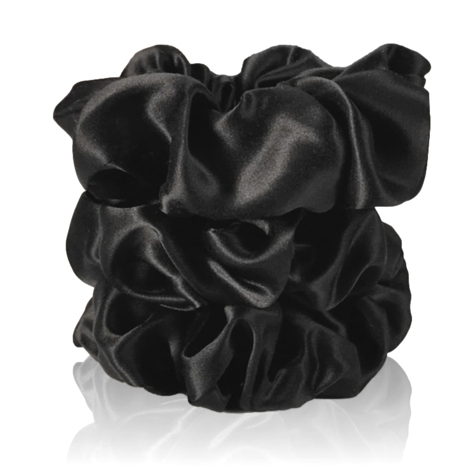 CELESTIAL SILK Mulberry Silk Scrunchies for Hair (Large, Black)