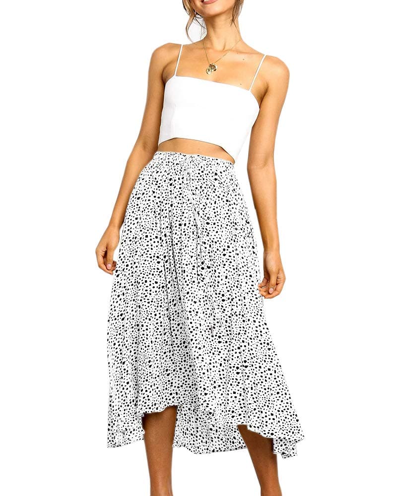 Womens Casual High Waisted Polka Dot A-Line Pleated Midi Vintage Skirts