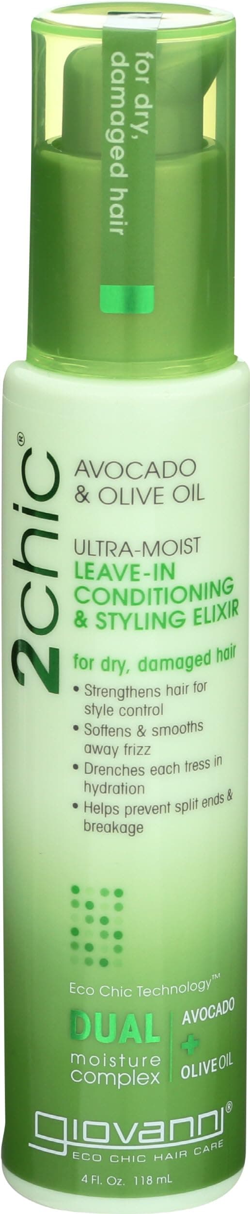 2chic Ultra-Moist Leave-In Conditioning Styling Elixir - Smoothes Frizz Prevents Breakage, For Dry & Damaged Hair, Avocado & Olive Oil, Enriched with Aloe Vera, Shea Butter - 4 fl oz