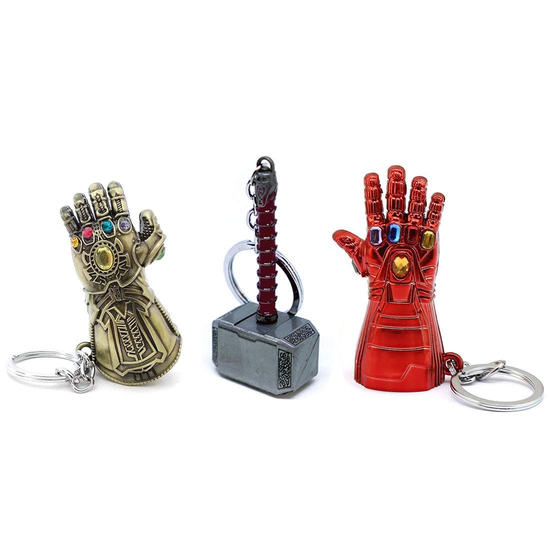 3-Pack Bronze Glove Key Chain, Silver Hammer Keychain and Red Glove Keychain, Cool Gifts for Men, Husband, Boyfriend