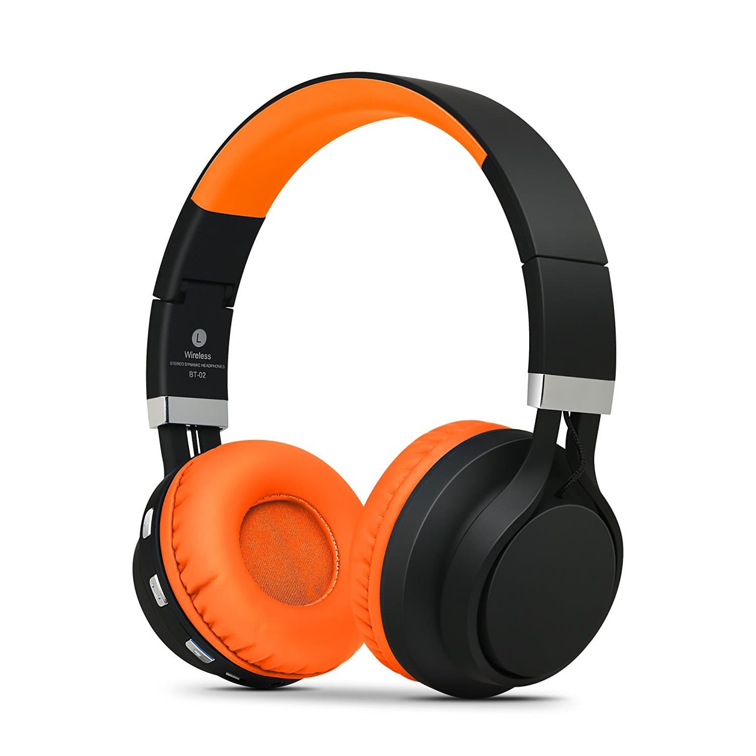 Kanen BT02 Foldable Stereo Wireless Bluetooth Headphones Headset Over Ear Headphones With Microphone (Black/Orange)