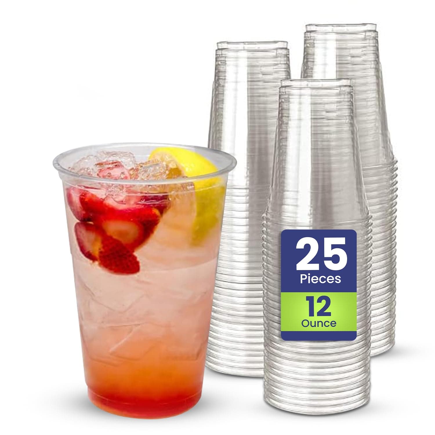 SNH 25 Pieces 12Oz Juice Cup Clear Strong Disposable Plastic Cups - Ideal for iced coffee, smoothies, Bubble Boba tea, milkshakes, frozen cocktails, water, sodas, juices, snacks, dessert & more.