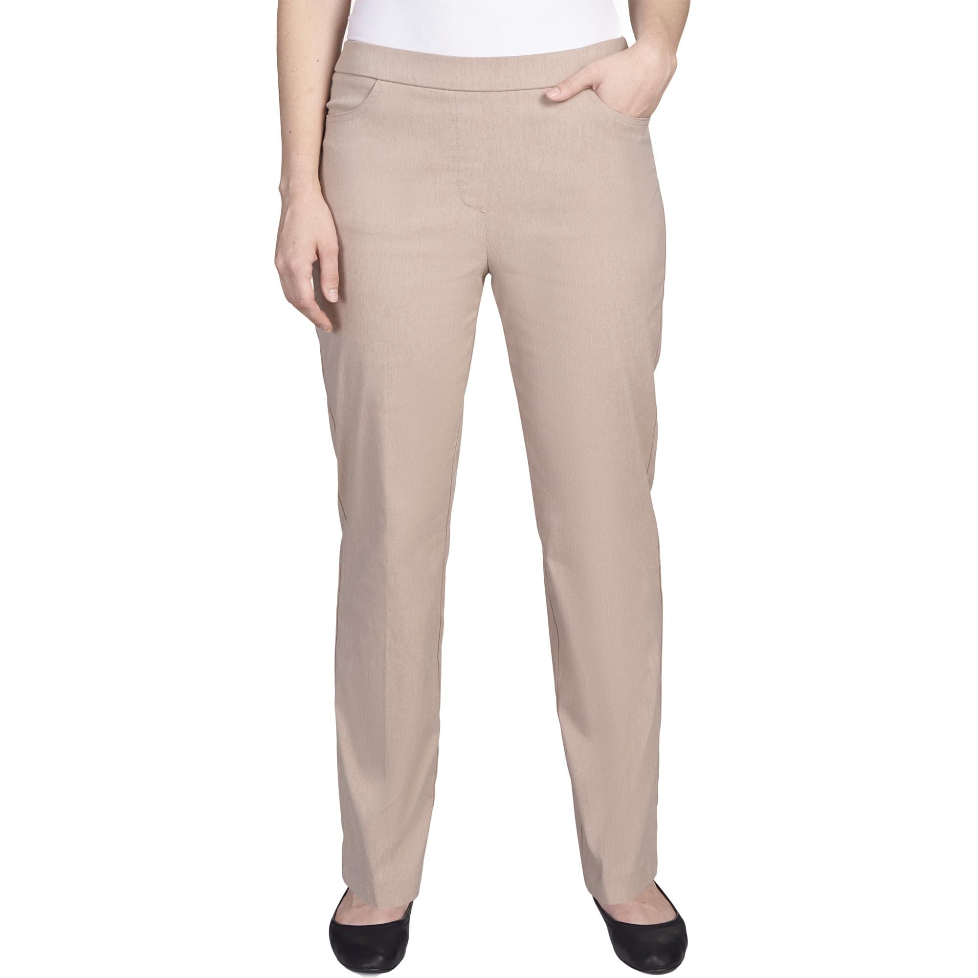 Womens Petite Classic Allure Fit Proportioned Pant with Elastic Comfort Waistband Tan Size 14P