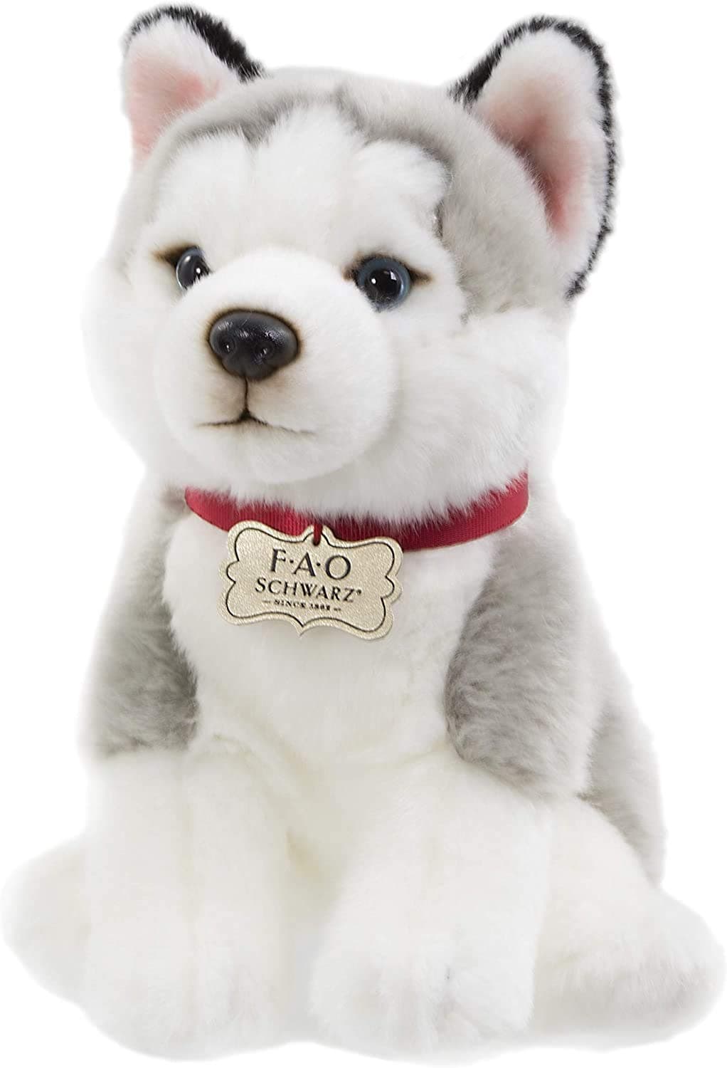 FAO Schwarz Puppy Floppy Husky Stuffed Animal Toy Plush 10", Ultra Soft & Snuggly Doll for Creative & Imagination Play, White/Grey, White, Grey