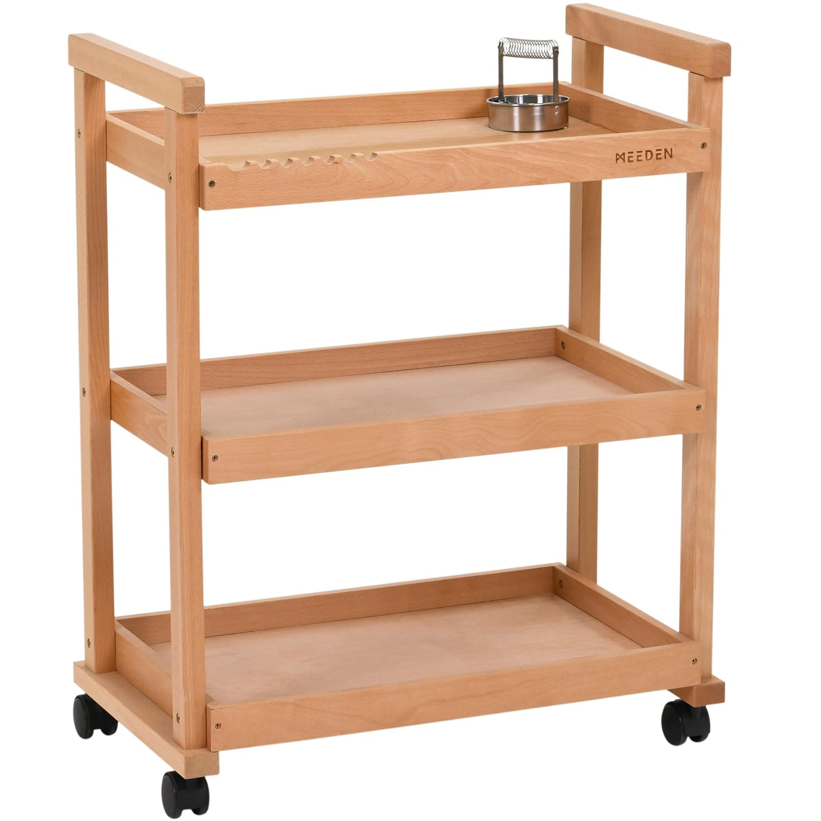 Meeden Arte Wooden Shelving Unit With 3 Shelves Trolley Wheels, Study Kitchen Wood, Bath In Beech Wood – Natural